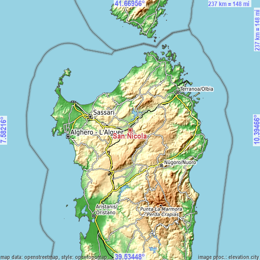 Topographic map of San Nicola