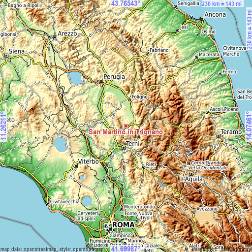 Topographic map of San Martino in Trignano