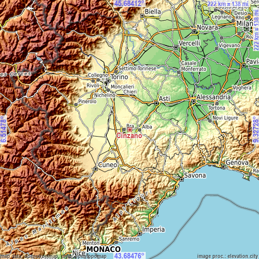 Topographic map of Cinzano