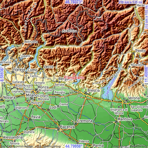 Topographic map of Piangaiano