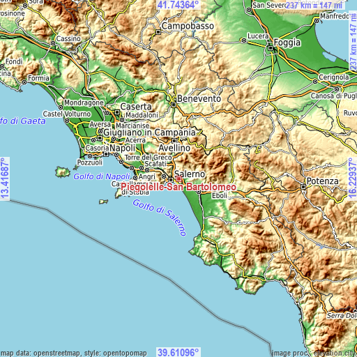 Topographic map of Piegolelle-San Bartolomeo