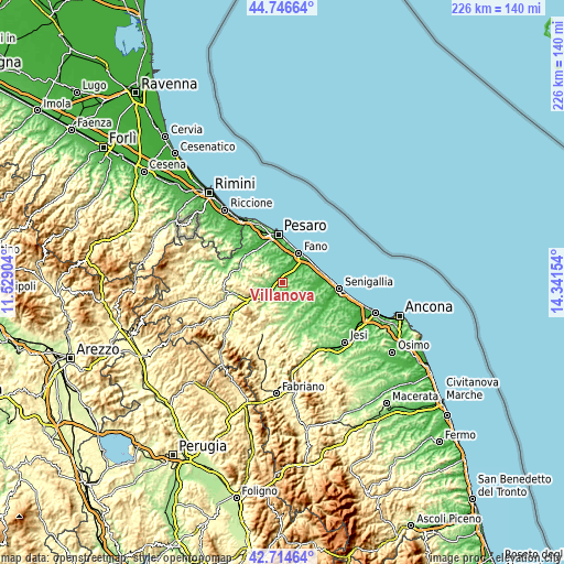 Topographic map of Villanova