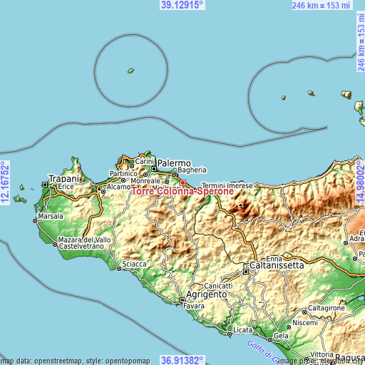 Topographic map of Torre Colonna-Sperone