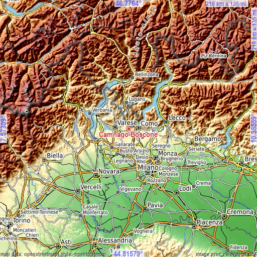 Topographic map of Camnago-Boscone