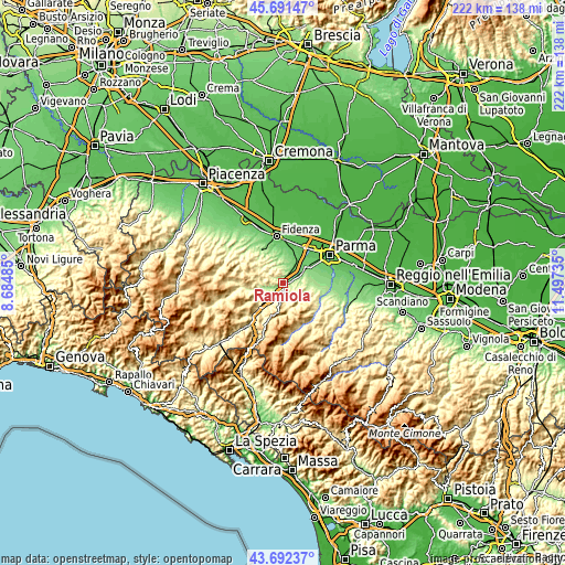 Topographic map of Ramiola