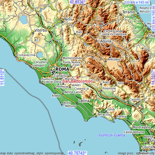 Topographic map of San Bartolomeo
