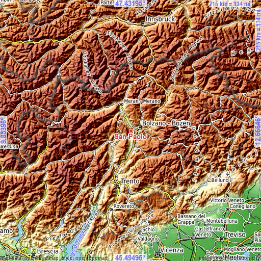 Topographic map of San Paolo