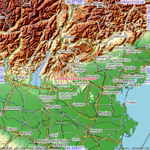 Topographic map of Cereda-Cozza Cornedo