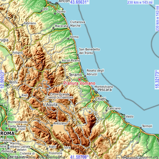 Topographic map of Pianura Vomano