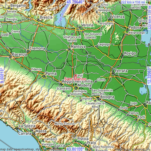 Topographic map of Sam Marino