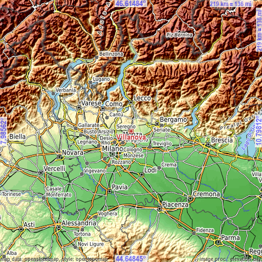 Topographic map of Villanova