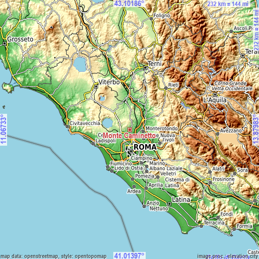 Topographic map of Monte Caminetto