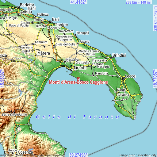 Topographic map of Monti d'Arena-Bosco Caggione