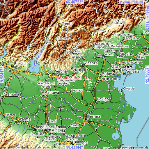 Topographic map of Monticello di Fara