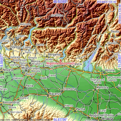 Topographic map of Nigoline-Bonomelli