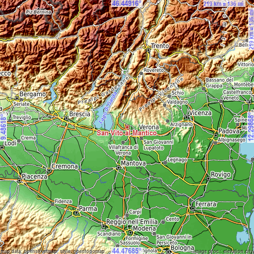 Topographic map of San Vito al Mantico