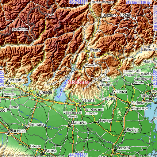 Topographic map of Sabbionara