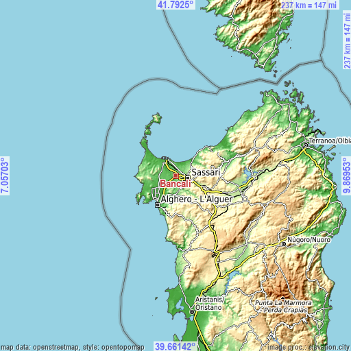 Topographic map of Bancali