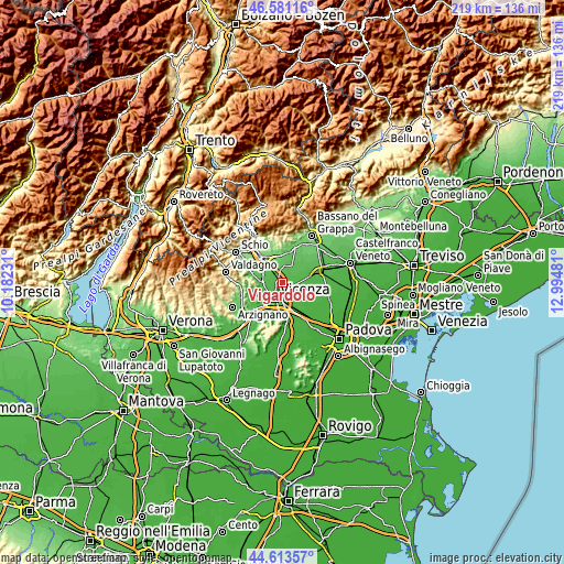 Topographic map of Vigardolo