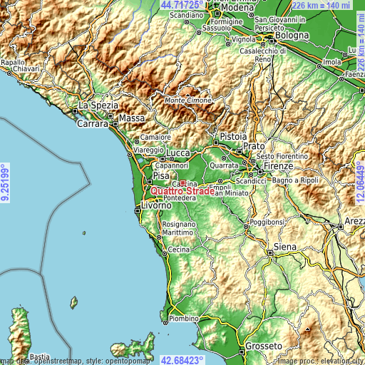 Topographic map of Quattro Strade