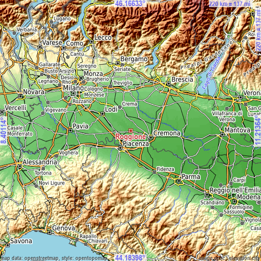 Topographic map of Roggione