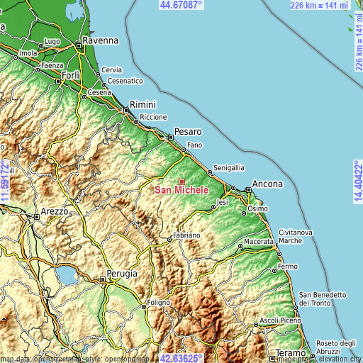 Topographic map of San Michele