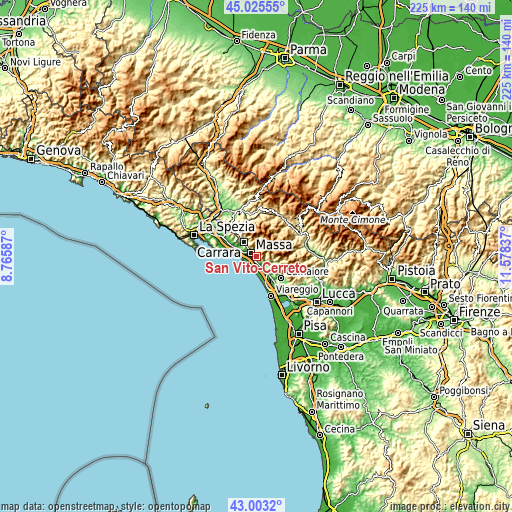 Topographic map of San Vito-Cerreto