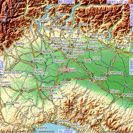 Topographic map of Guinzano