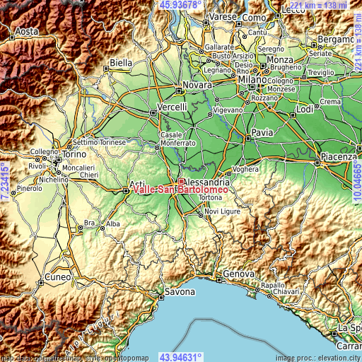 Topographic map of Valle San Bartolomeo