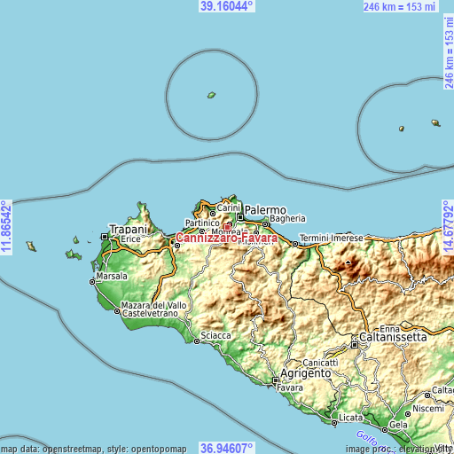Topographic map of Cannizzaro-Favara