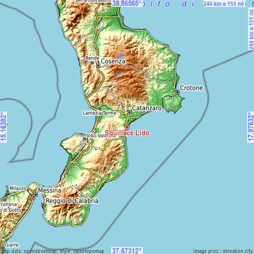 Topographic map of Squillace Lido