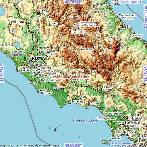 Topographic map of Monte San Marino