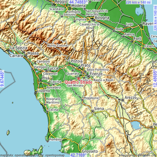 Topographic map of Quattro Strade