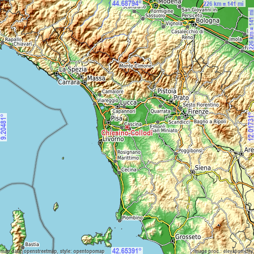 Topographic map of Chiesino-Collodi