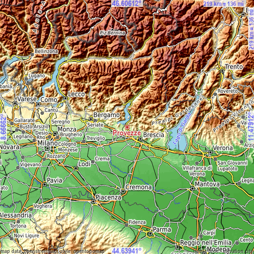 Topographic map of Provezze