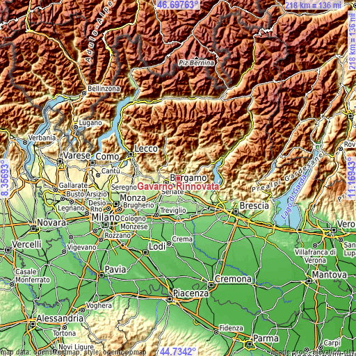 Topographic map of Gavarno Rinnovata