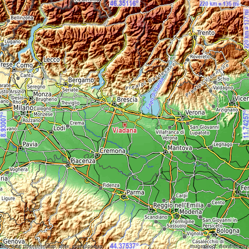 Topographic map of Viadana