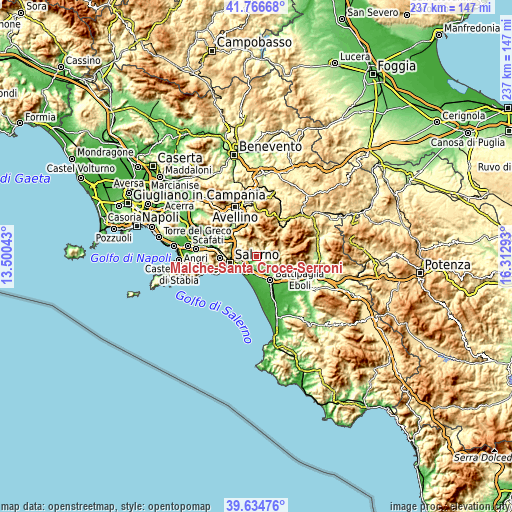 Topographic map of Malche-Santa Croce-Serroni