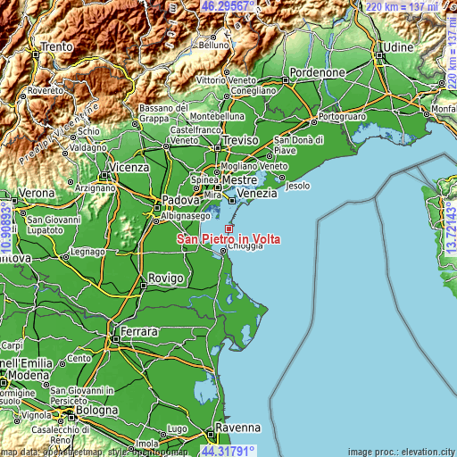 Topographic map of San Pietro in Volta