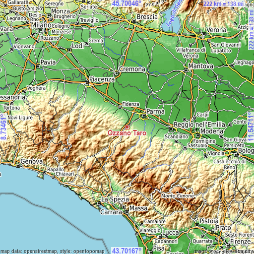 Topographic map of Ozzano Taro