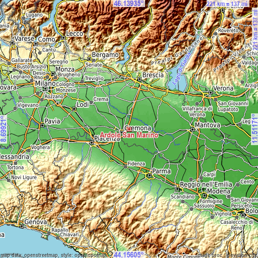 Topographic map of Ardole San Marino