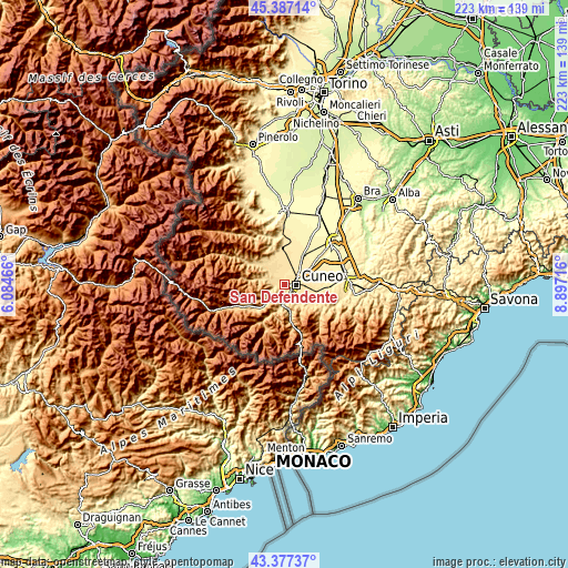 Topographic map of San Defendente