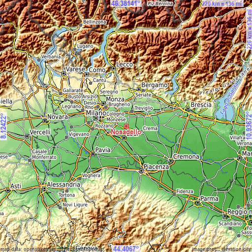 Topographic map of Nosadello