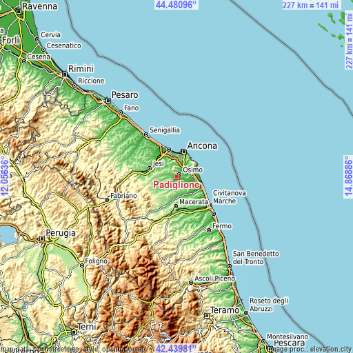 Topographic map of Padiglione