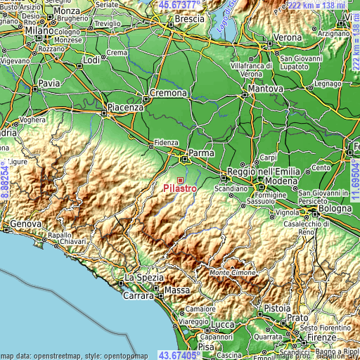 Topographic map of Pilastro
