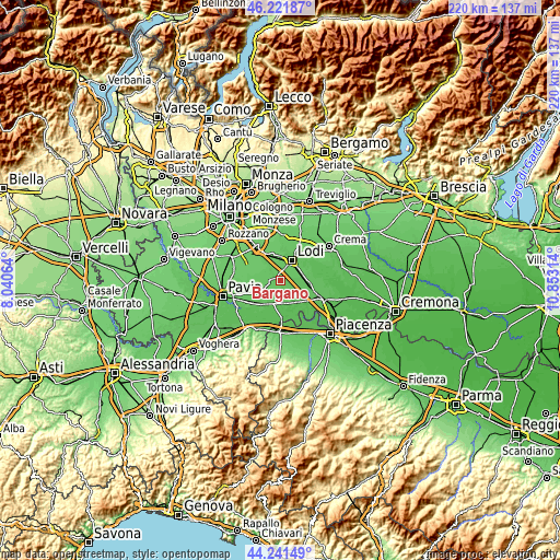 Topographic map of Bargano