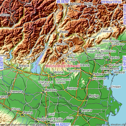 Topographic map of Molino-Mozzi-Bittarelli