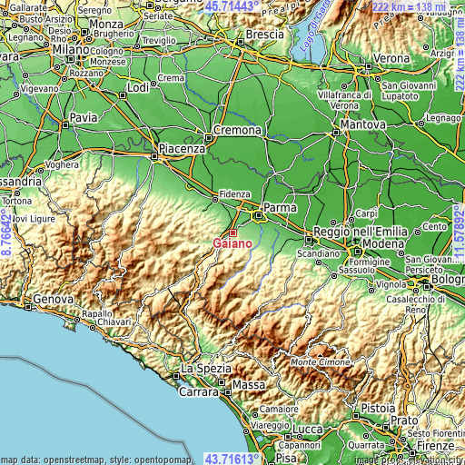 Topographic map of Gaiano