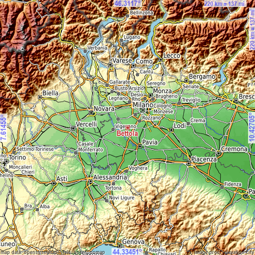 Topographic map of Bettola