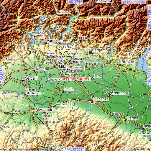 Topographic map of Cassino d'Alberi